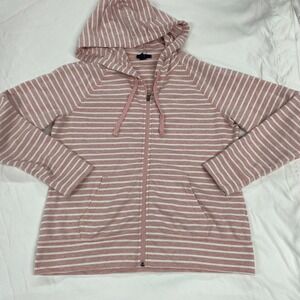 Gap Womens XL Pink White Striped Full Zip Hoodie Raglan Sleeve Sweatshirt